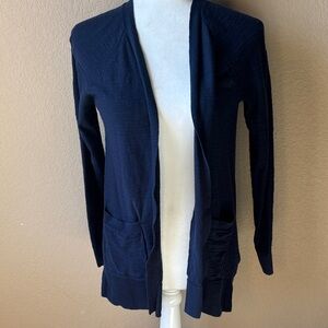 Loft Outlet navy blue open front cardigan with pockets, size small petite